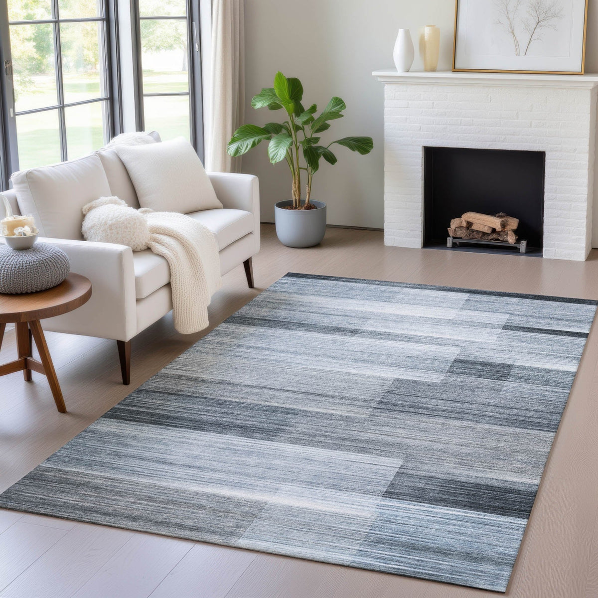 Addison Chantille ACN2082 Stripes Machine Made Transitional Denim Rug