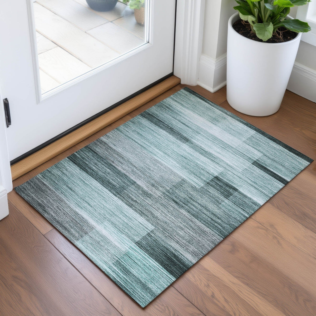 Addison Chantille ACN2082 Stripes Machine Made Transitional Teal Rug