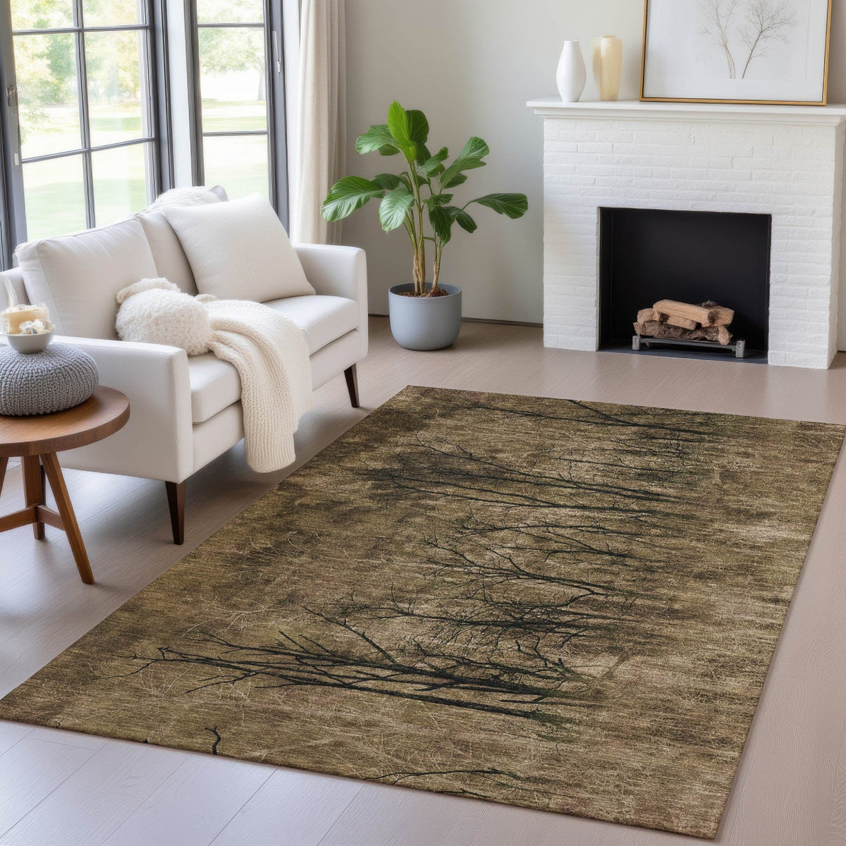 Addison Chantille ACN2083 Floral Machine Made Transitional Brown Rug
