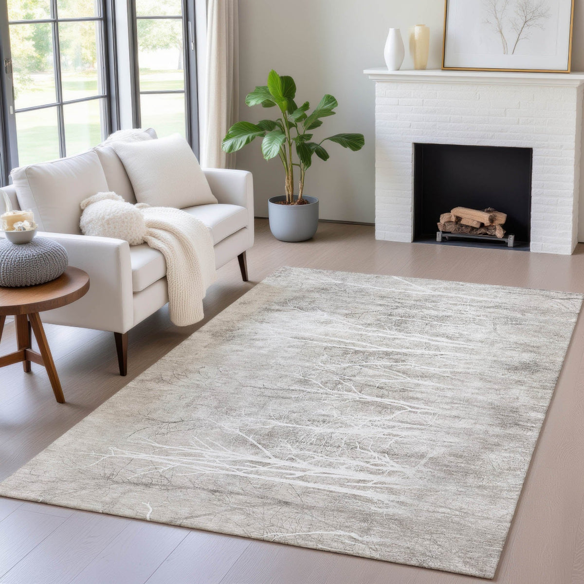 Addison Chantille ACN2083 Floral Machine Made Transitional Silver Rug