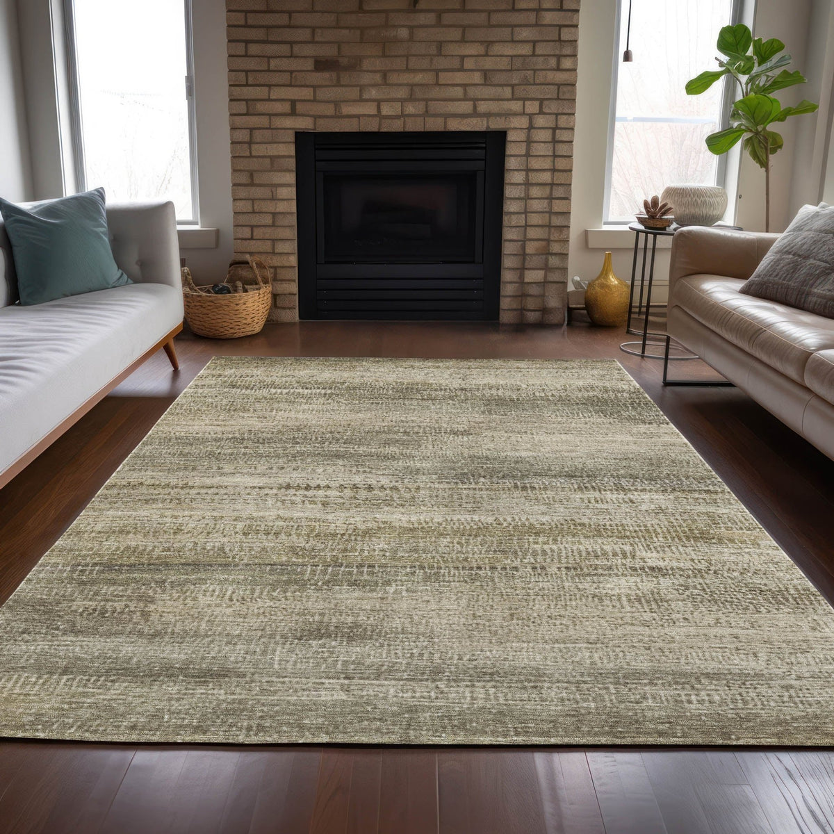 Addison Chantille ACN2089 Abstract Machine Made Transitional Taupe Rug
