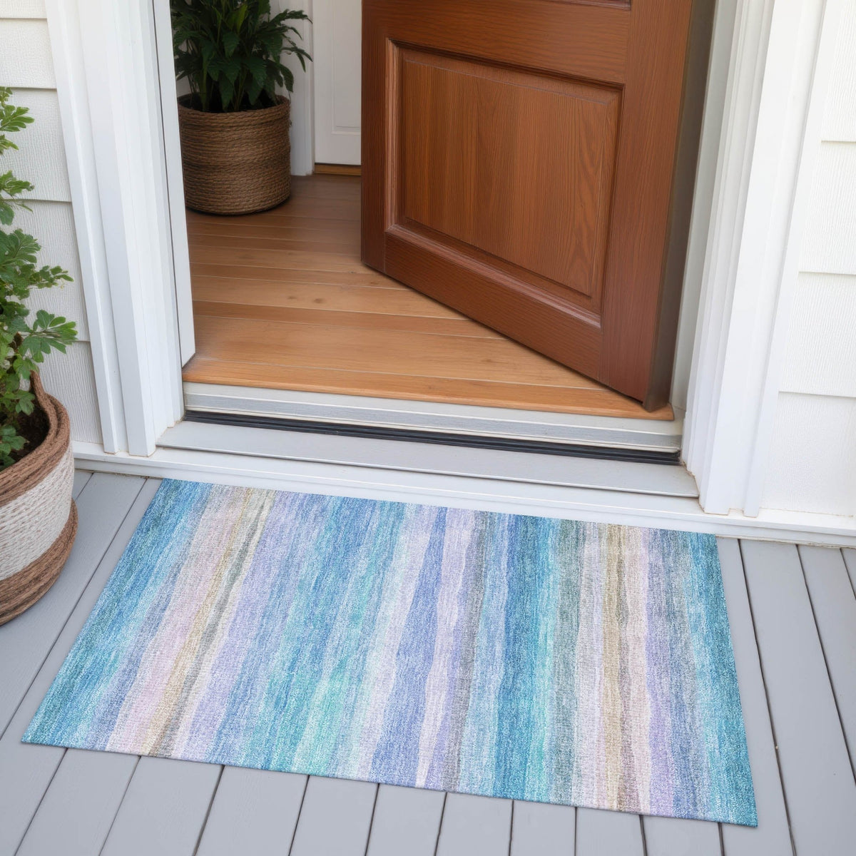 Addison Chantille ACN2093 Stripes Machine Made Transitional Aqua Rug