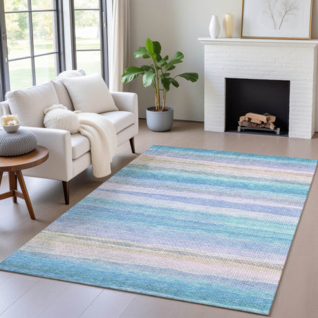 Addison Chantille ACN2093 Stripes Machine Made Transitional Aqua Rug