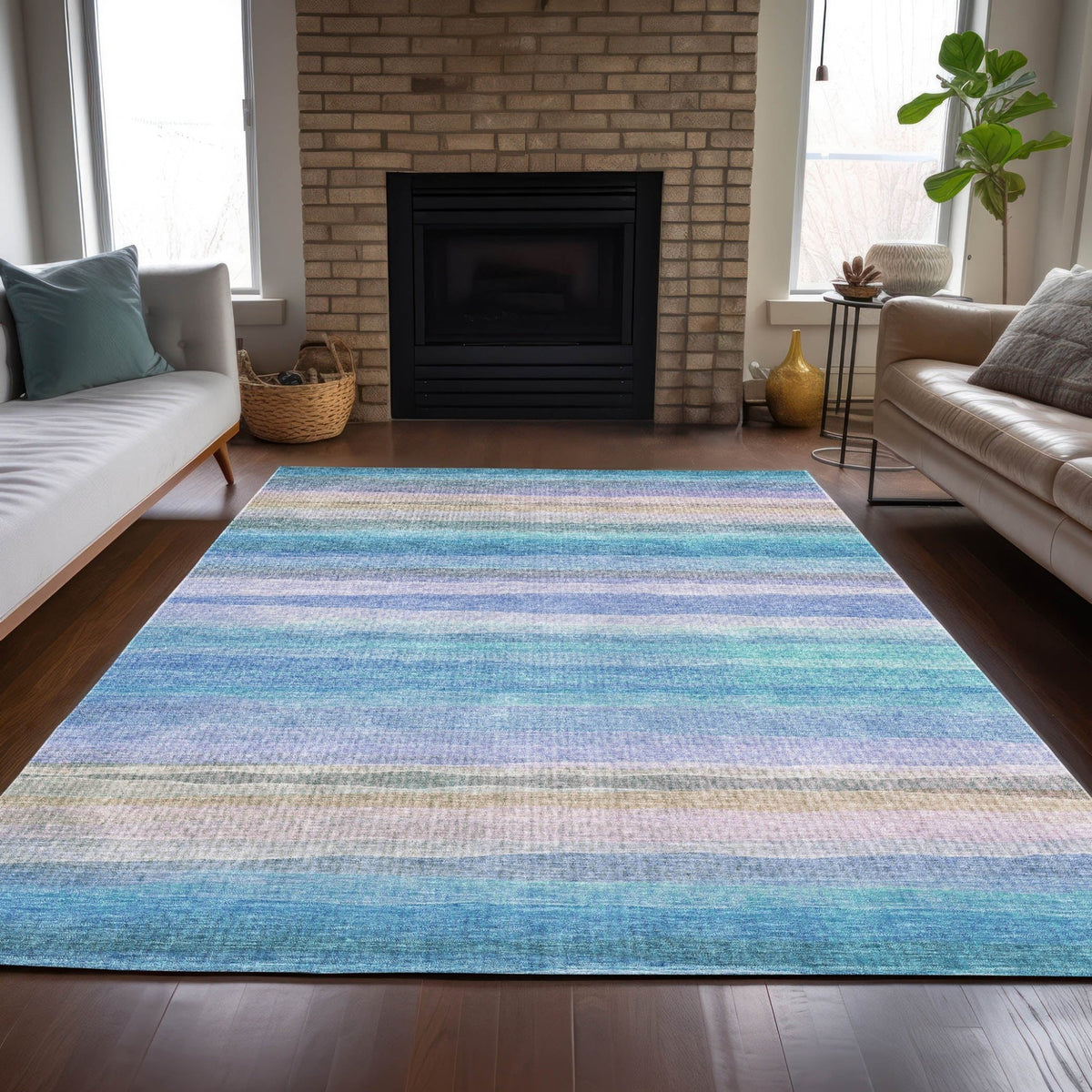 Addison Chantille ACN2093 Stripes Machine Made Transitional Aqua Rug