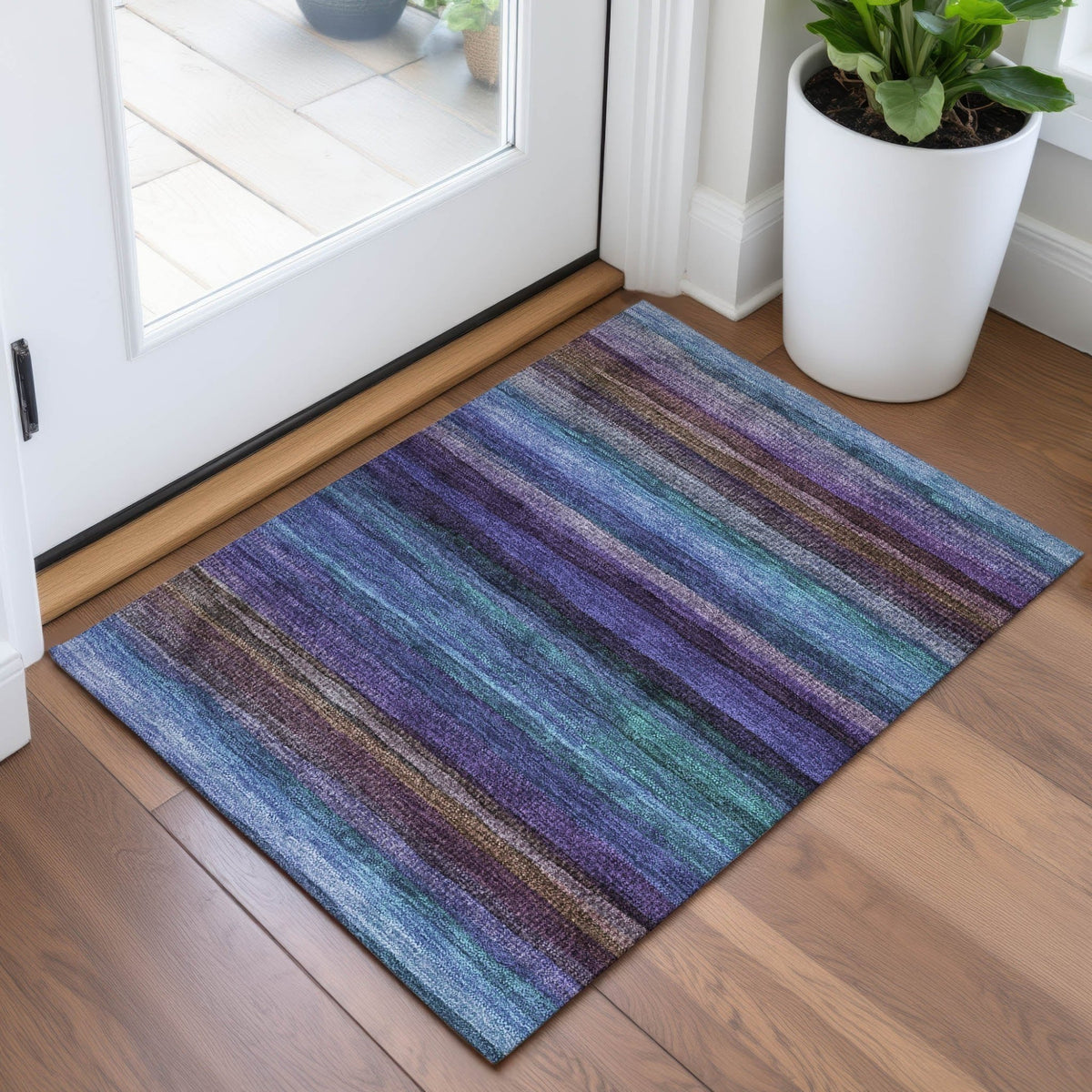 Addison Chantille ACN2093 Stripes Machine Made Transitional Blue Rug