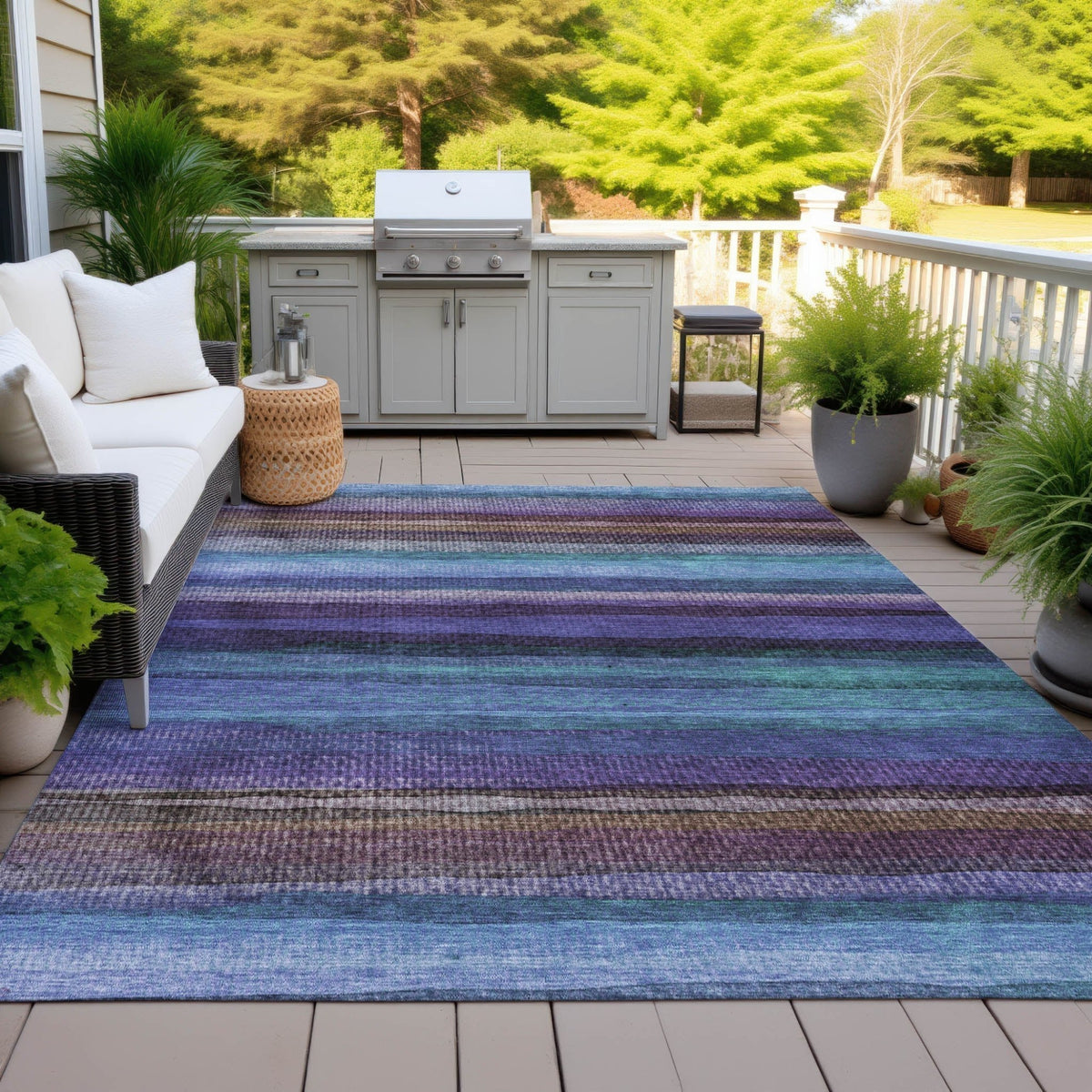 Addison Chantille ACN2093 Stripes Machine Made Transitional Blue Rug
