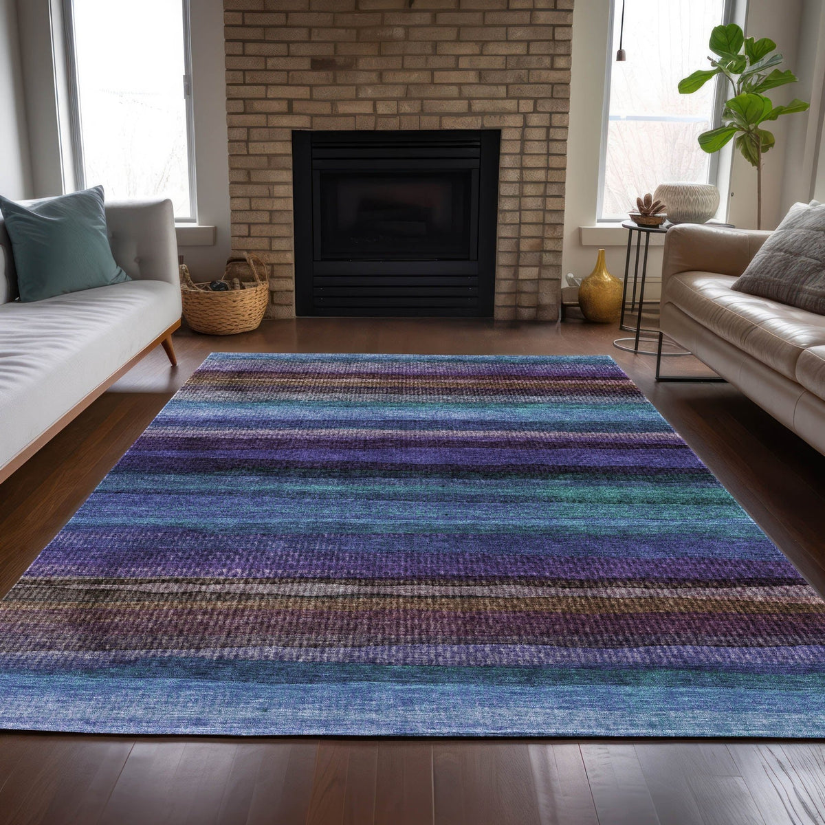Addison Chantille ACN2093 Stripes Machine Made Transitional Blue Rug