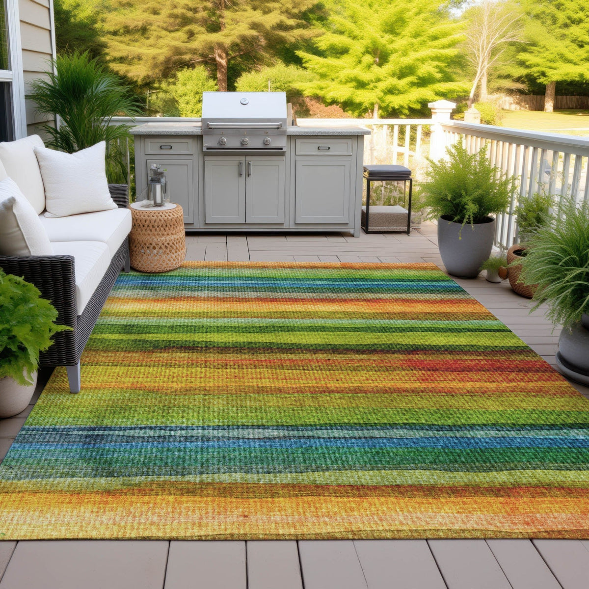 Addison Chantille ACN2093 Stripes Machine Made Transitional Green Rug