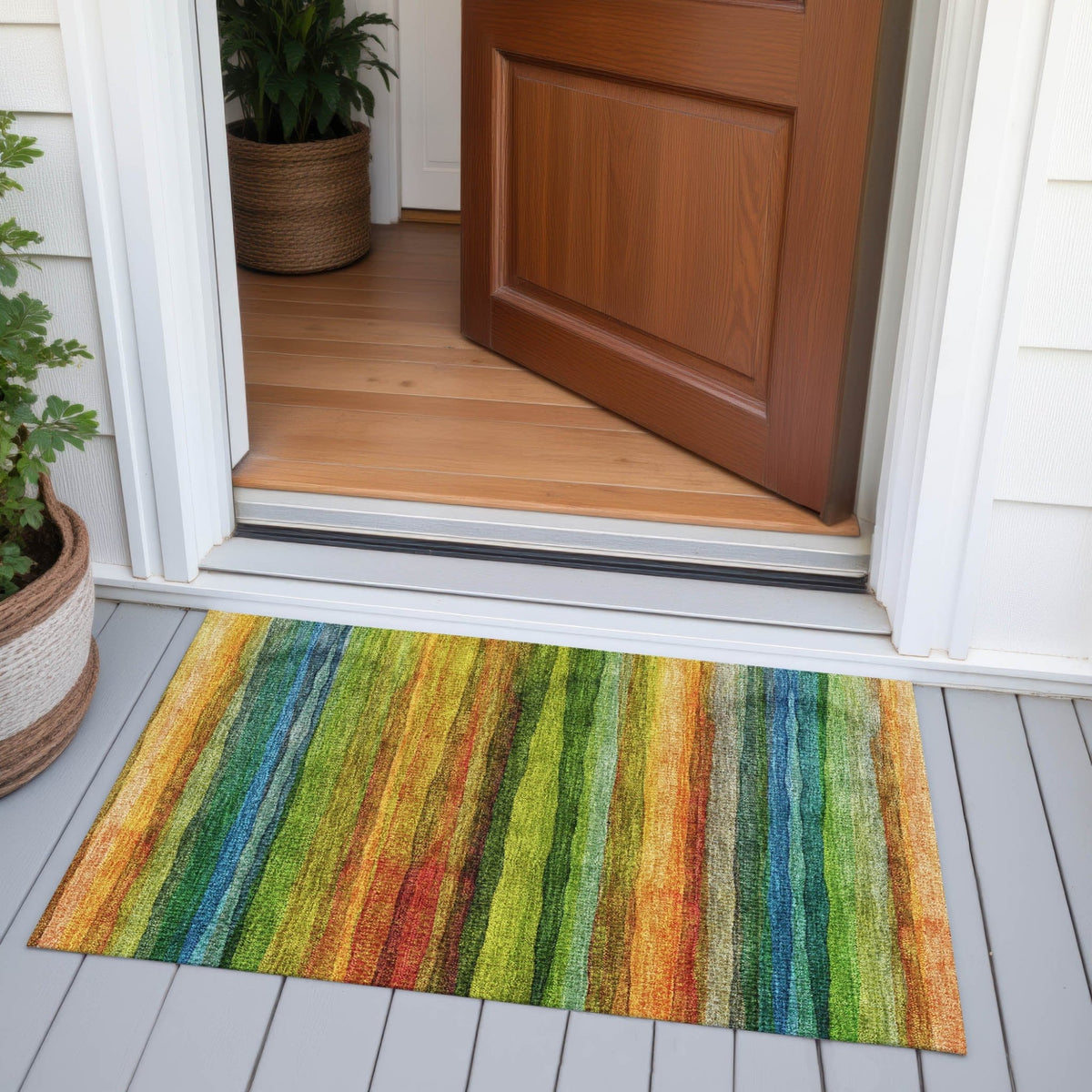 Addison Chantille ACN2093 Stripes Machine Made Transitional Green Rug
