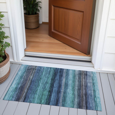 Addison Chantille ACN2093 Stripes Machine Made Transitional Teal Rug