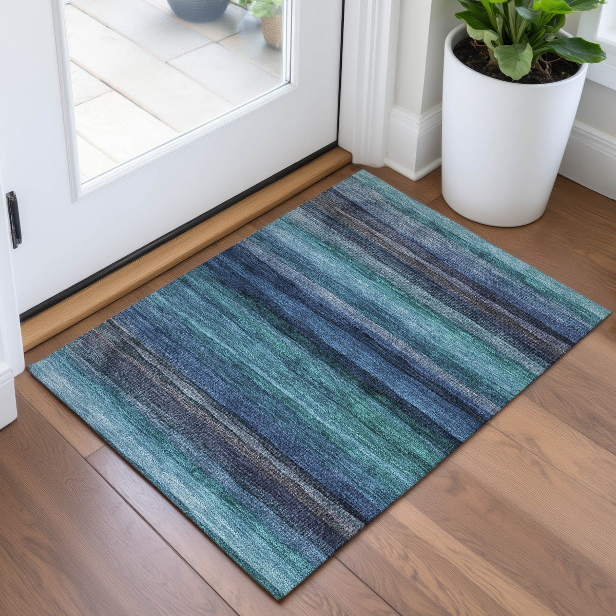 Addison Chantille ACN2093 Stripes Machine Made Transitional Teal Rug