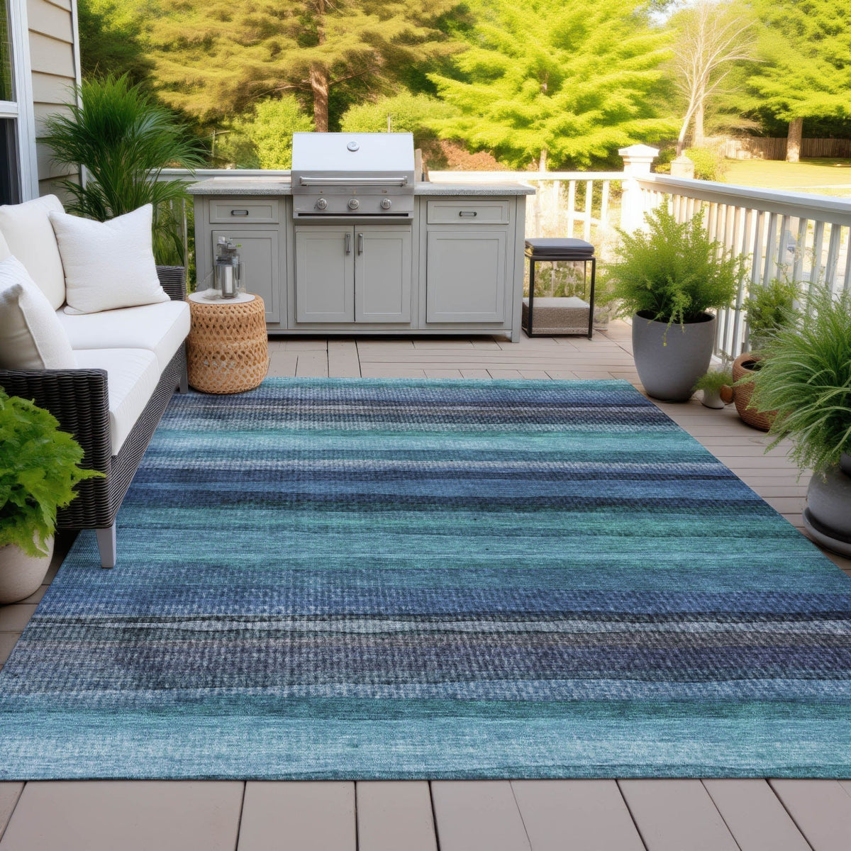 Addison Chantille ACN2093 Stripes Machine Made Transitional Teal Rug