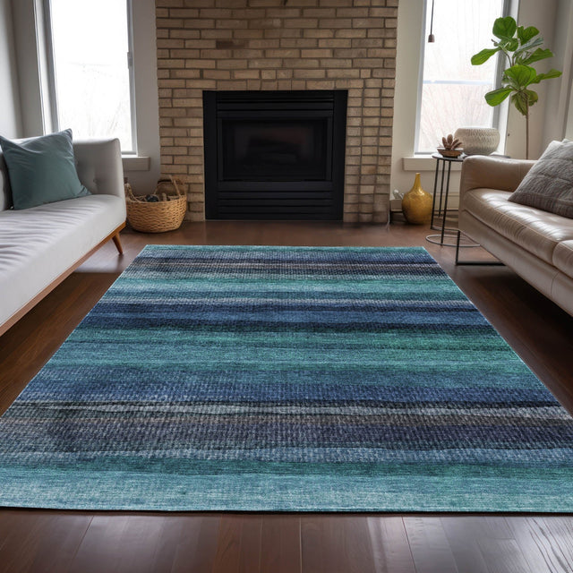 Addison Chantille ACN2093 Stripes Machine Made Transitional Teal Rug