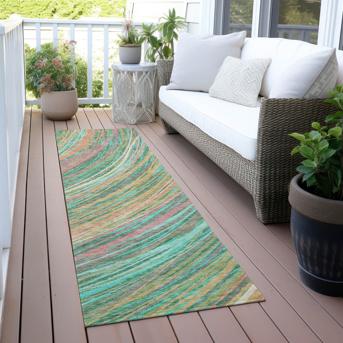 Addison Chantille ACN2094 Swirls Machine Made Transitional Teal Rug
