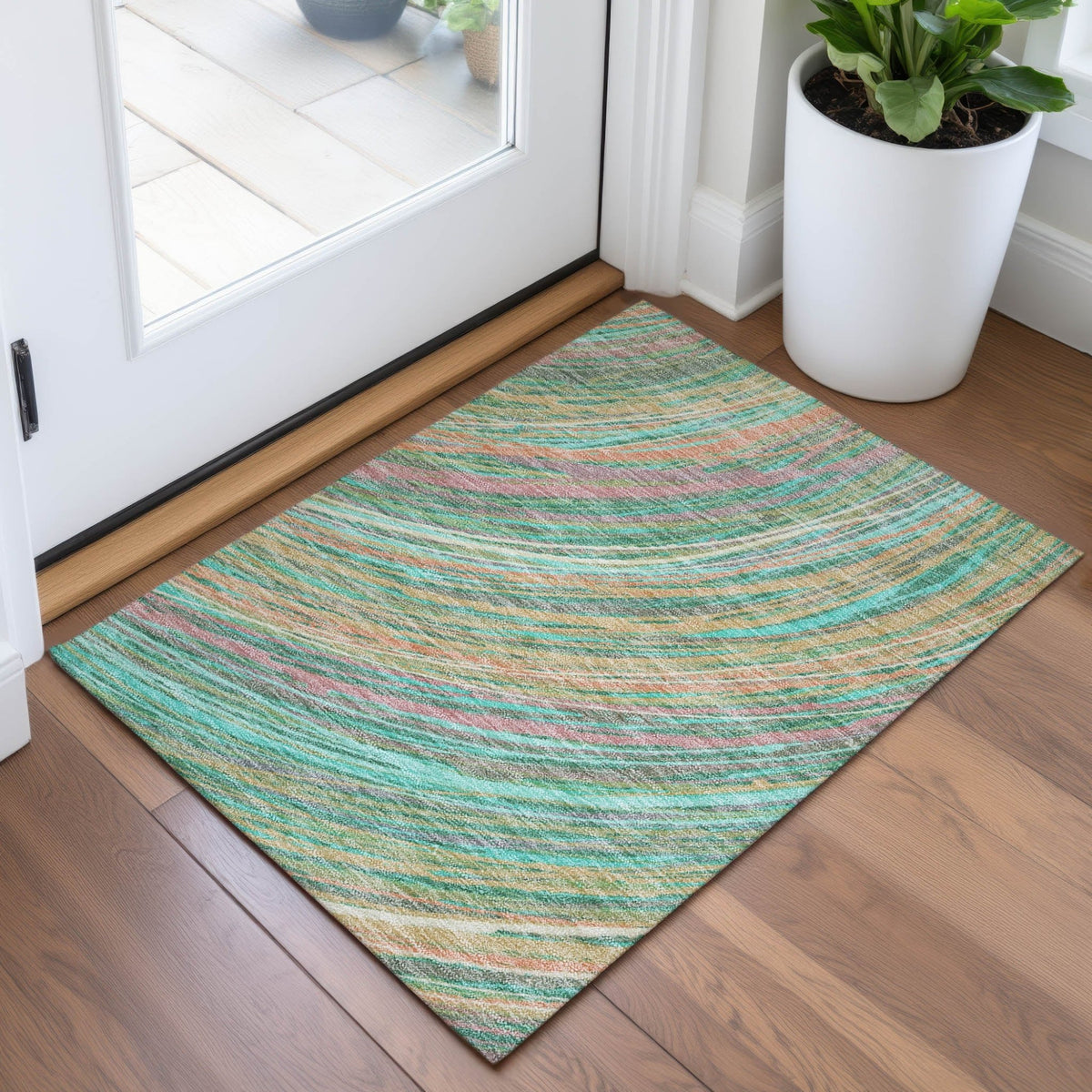 Addison Chantille ACN2094 Swirls Machine Made Transitional Teal Rug