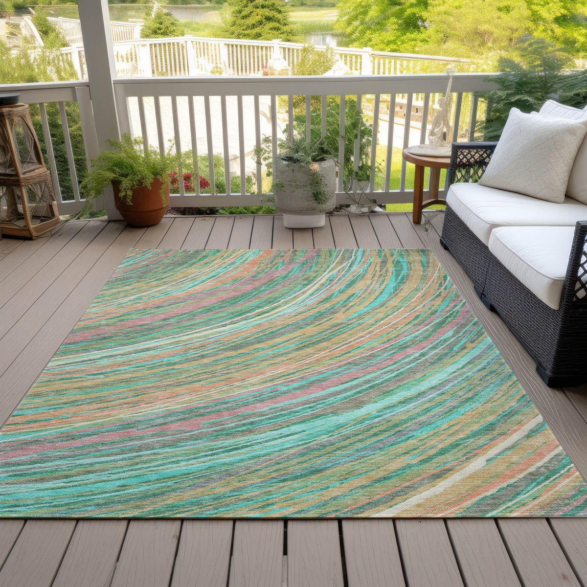Addison Chantille ACN2094 Swirls Machine Made Transitional Teal Rug