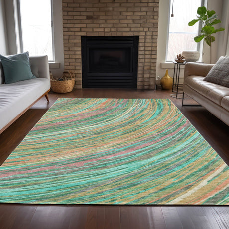 Addison Chantille ACN2094 Swirls Machine Made Transitional Teal Rug