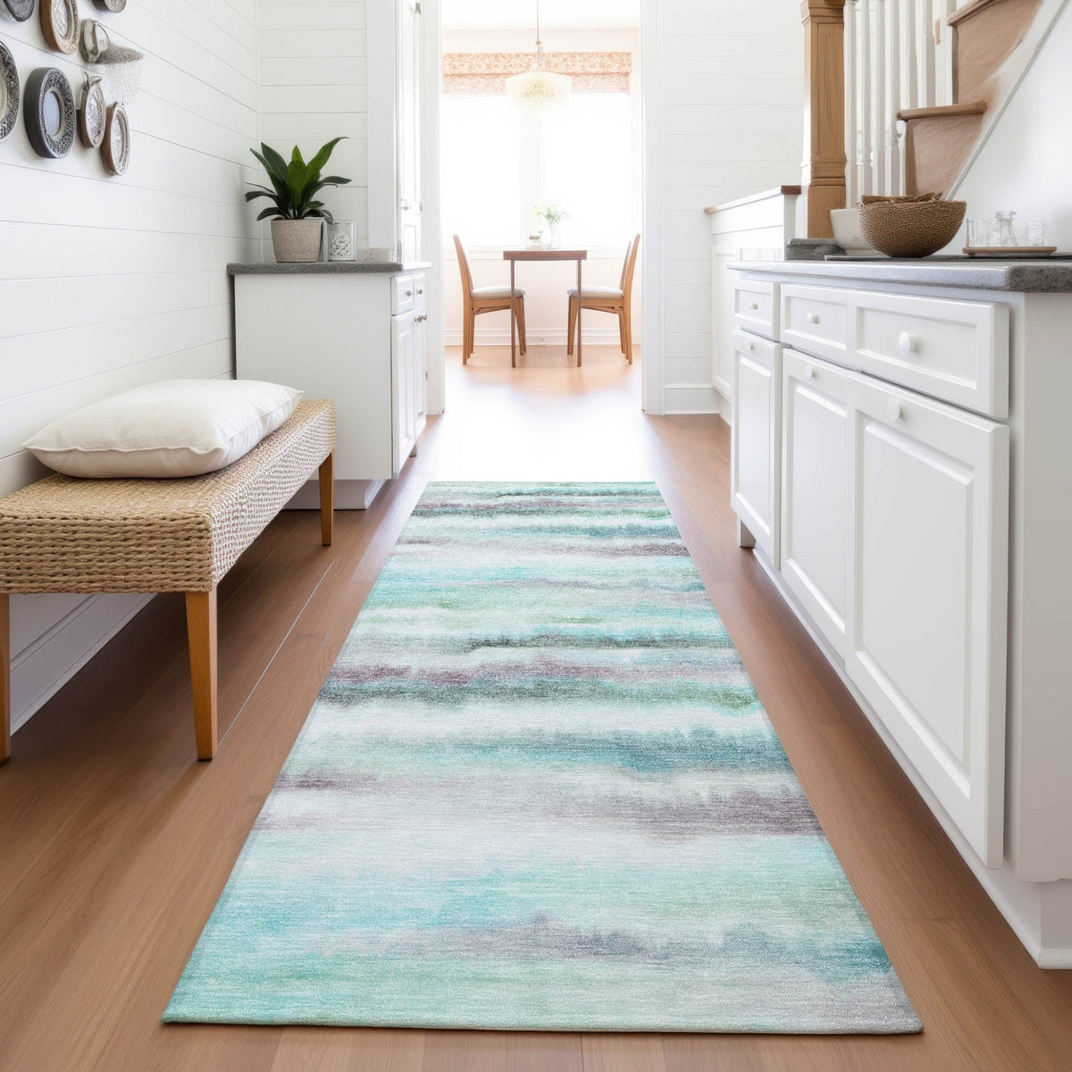 Addison Chantille ACN2098 Stripes Machine Made Transitional Teal Rug