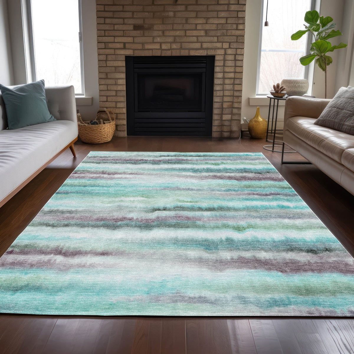 Addison Chantille ACN2098 Stripes Machine Made Transitional Teal Rug