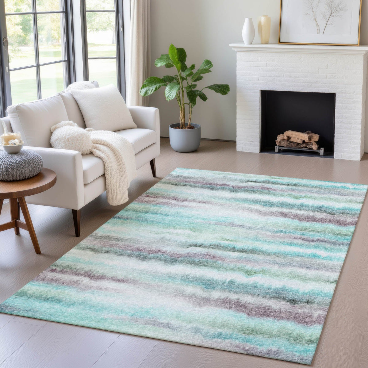 Addison Chantille ACN2098 Stripes Machine Made Transitional Teal Rug