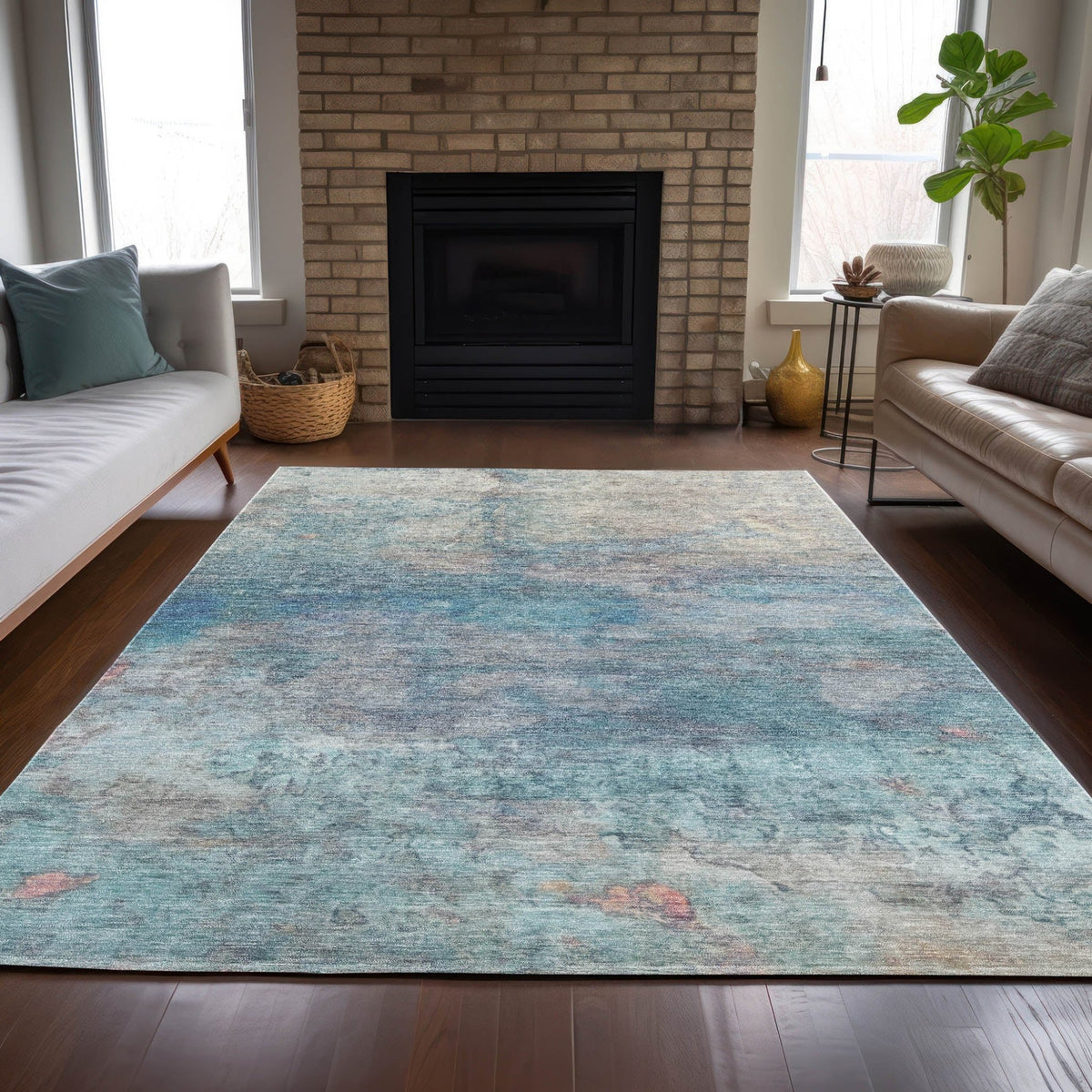 Addison Chantille ACN2100 Abstract Machine Made Transitional Aqua Rug