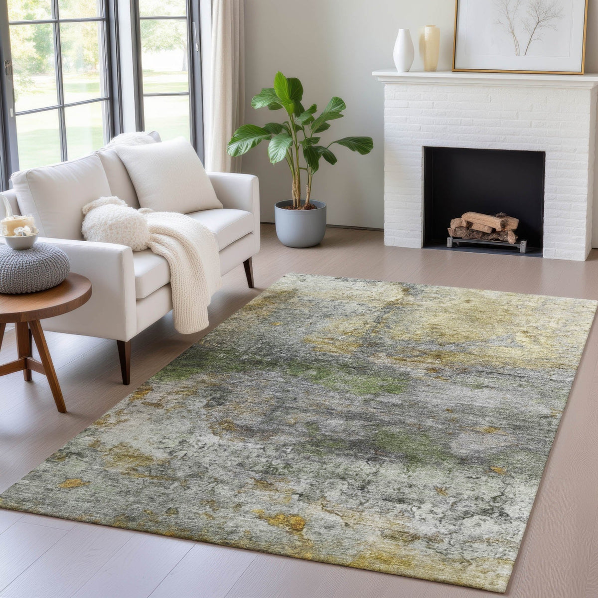 Addison Chantille ACN2100 Abstract Machine Made Transitional Olive Rug