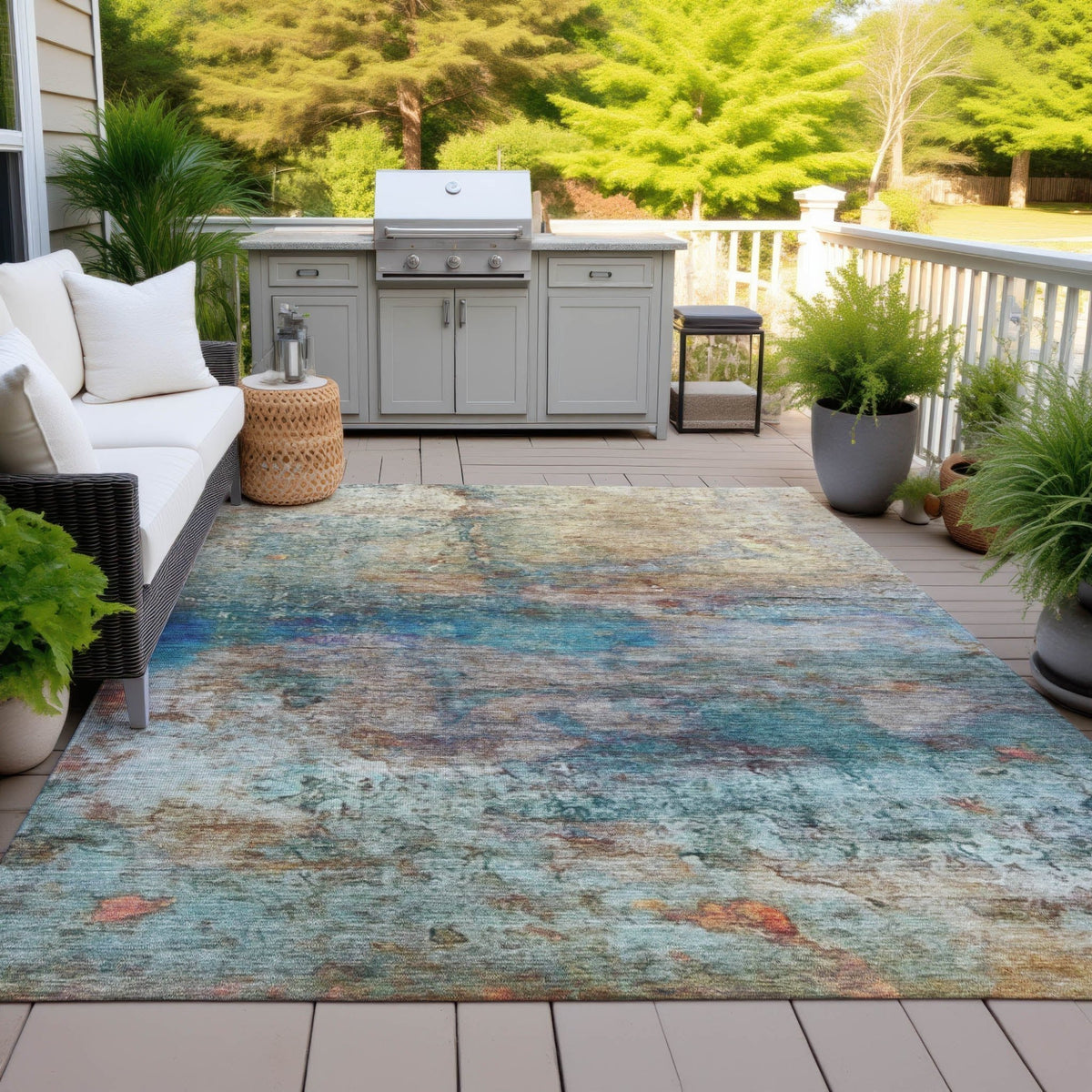 Addison Chantille ACN2100 Abstract Machine Made Transitional Teal Rug