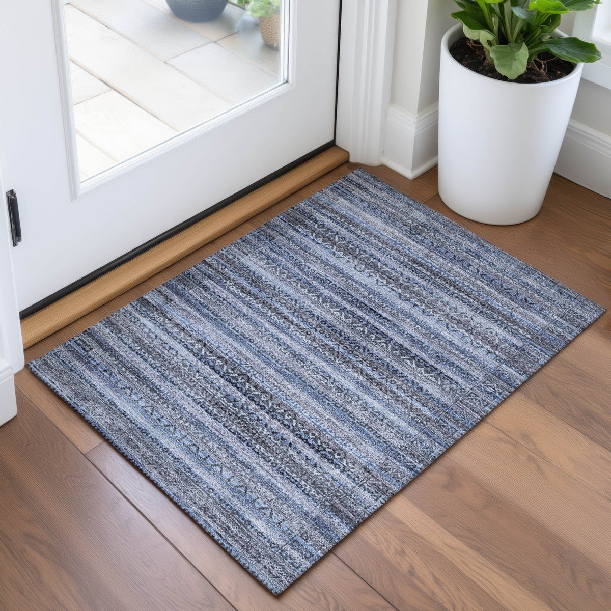 Addison Chantille ACN2101 Stripes Machine Made Transitional Blue Rug
