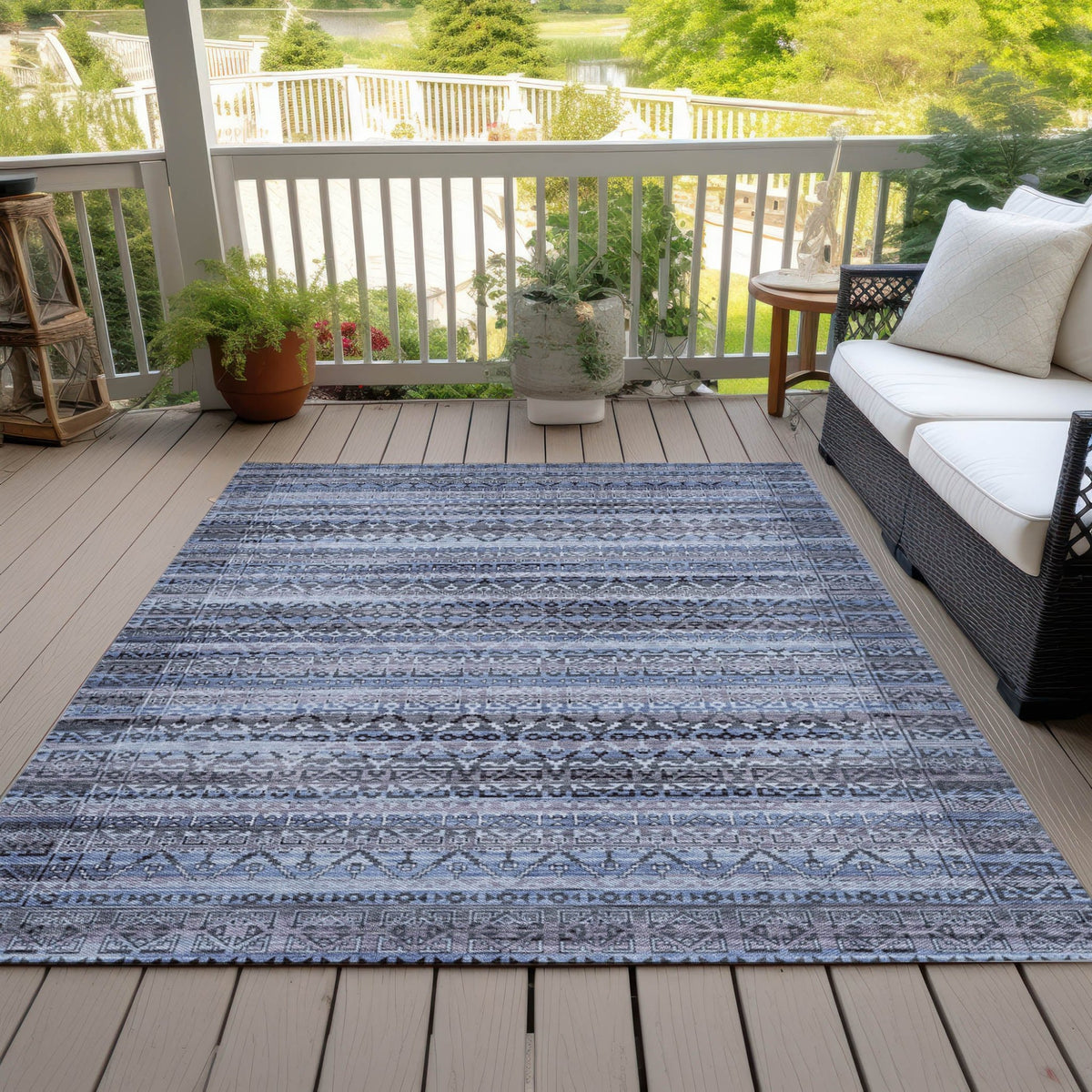 Addison Chantille ACN2101 Stripes Machine Made Transitional Blue Rug