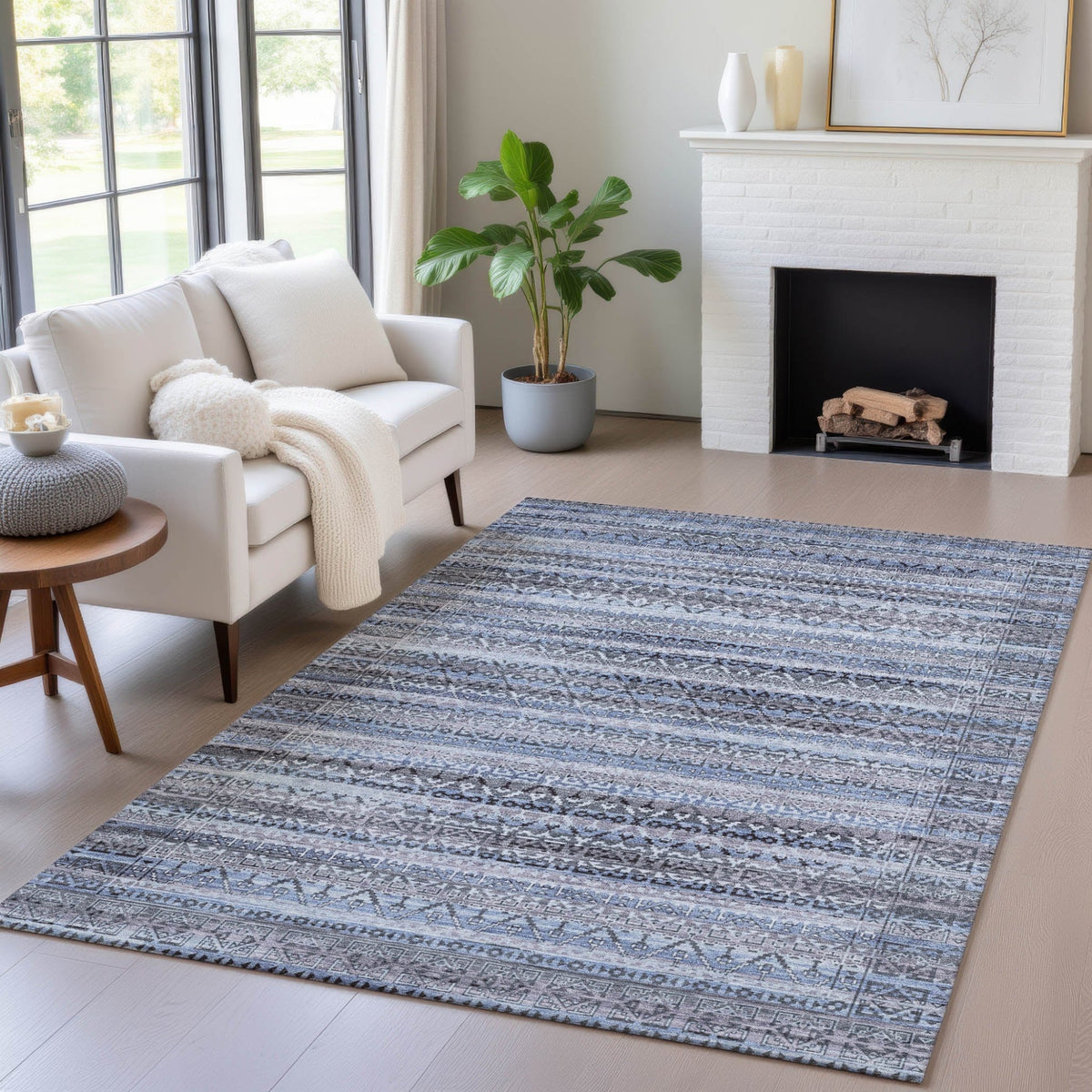 Addison Chantille ACN2101 Stripes Machine Made Transitional Blue Rug