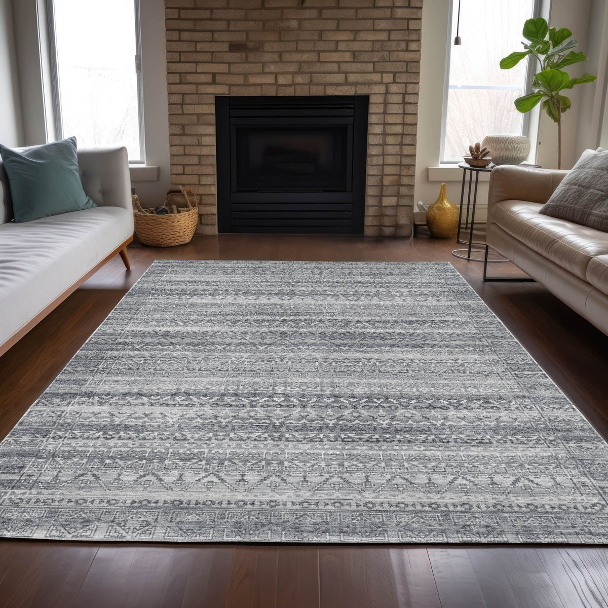 Addison Chantille ACN2101 Stripes Machine Made Transitional Gray Rug