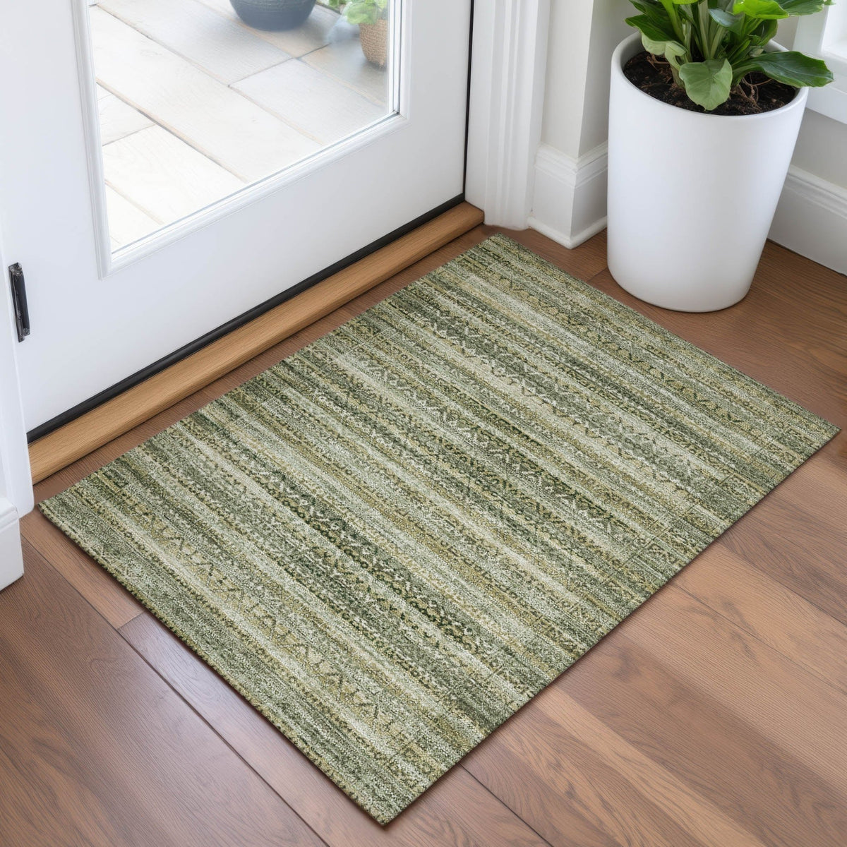 Addison Chantille ACN2101 Stripes Machine Made Transitional Green Rug