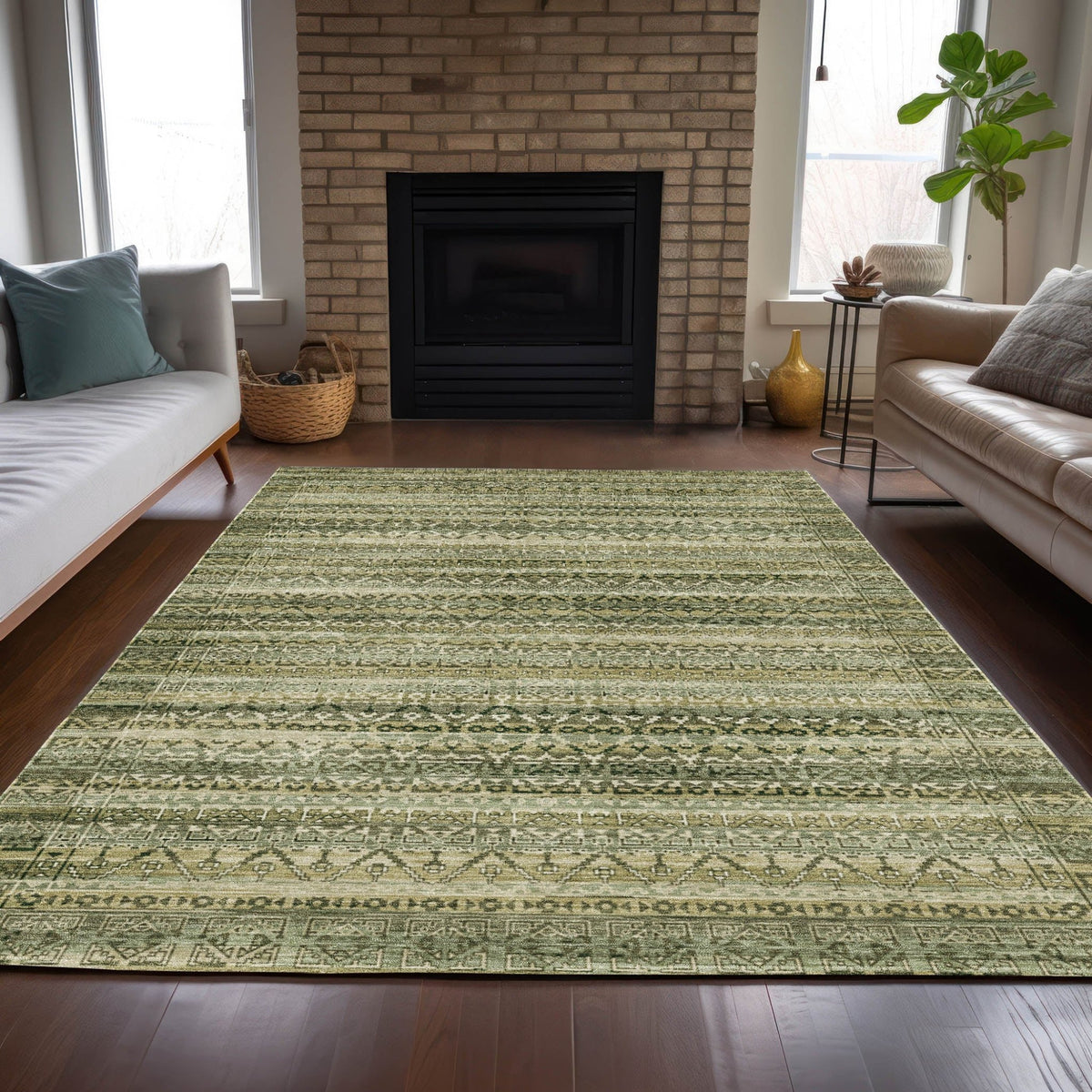 Addison Chantille ACN2101 Stripes Machine Made Transitional Green Rug