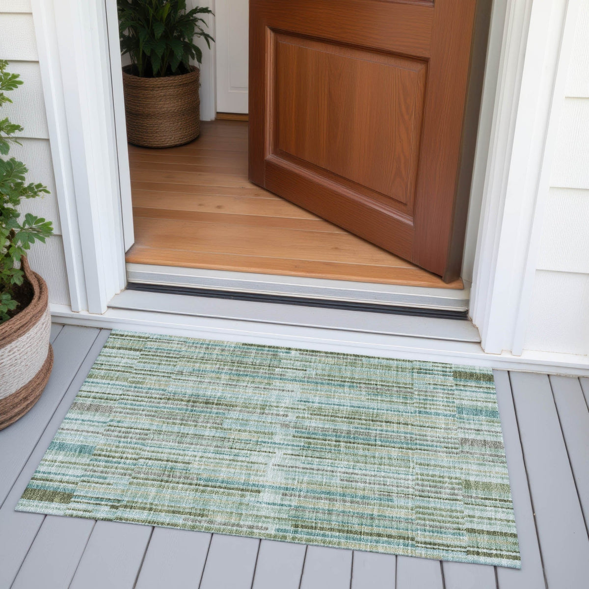 Addison Chantille ACN2102 Stripes Machine Made Transitional Aloe Rug