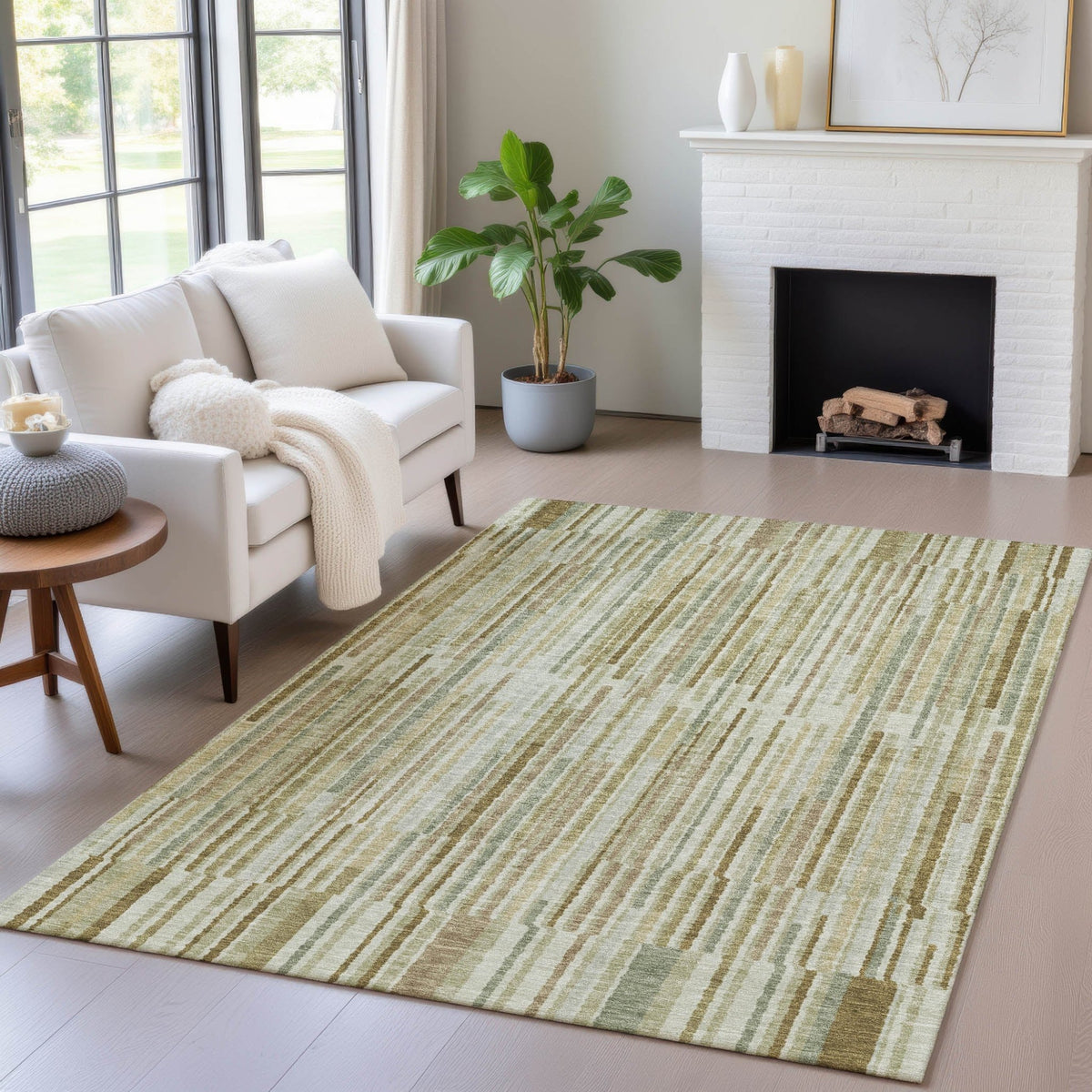 Addison Chantille ACN2102 Stripes Machine Made Transitional Khaki Rug