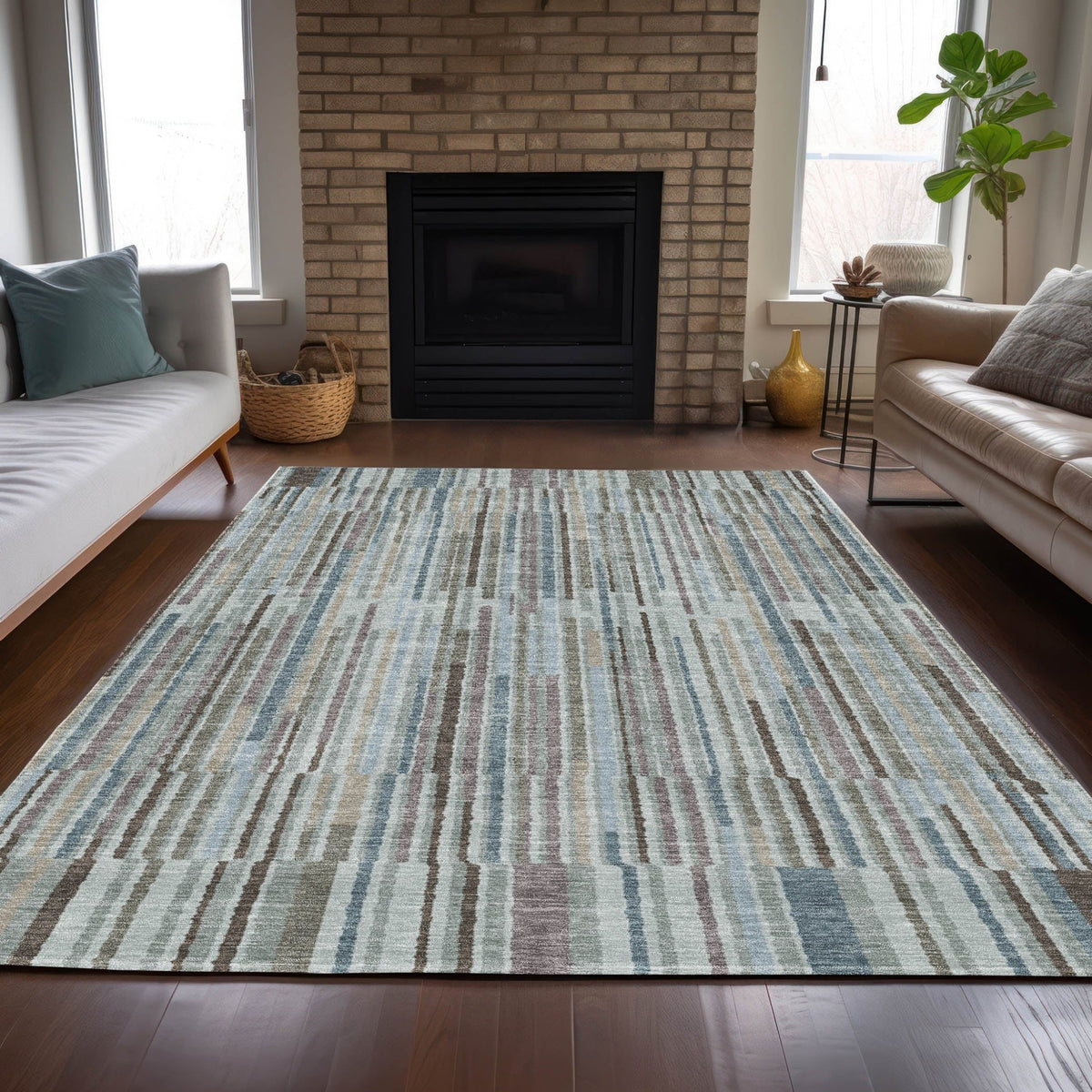 Addison Chantille ACN2102 Stripes Machine Made Transitional Teal Rug