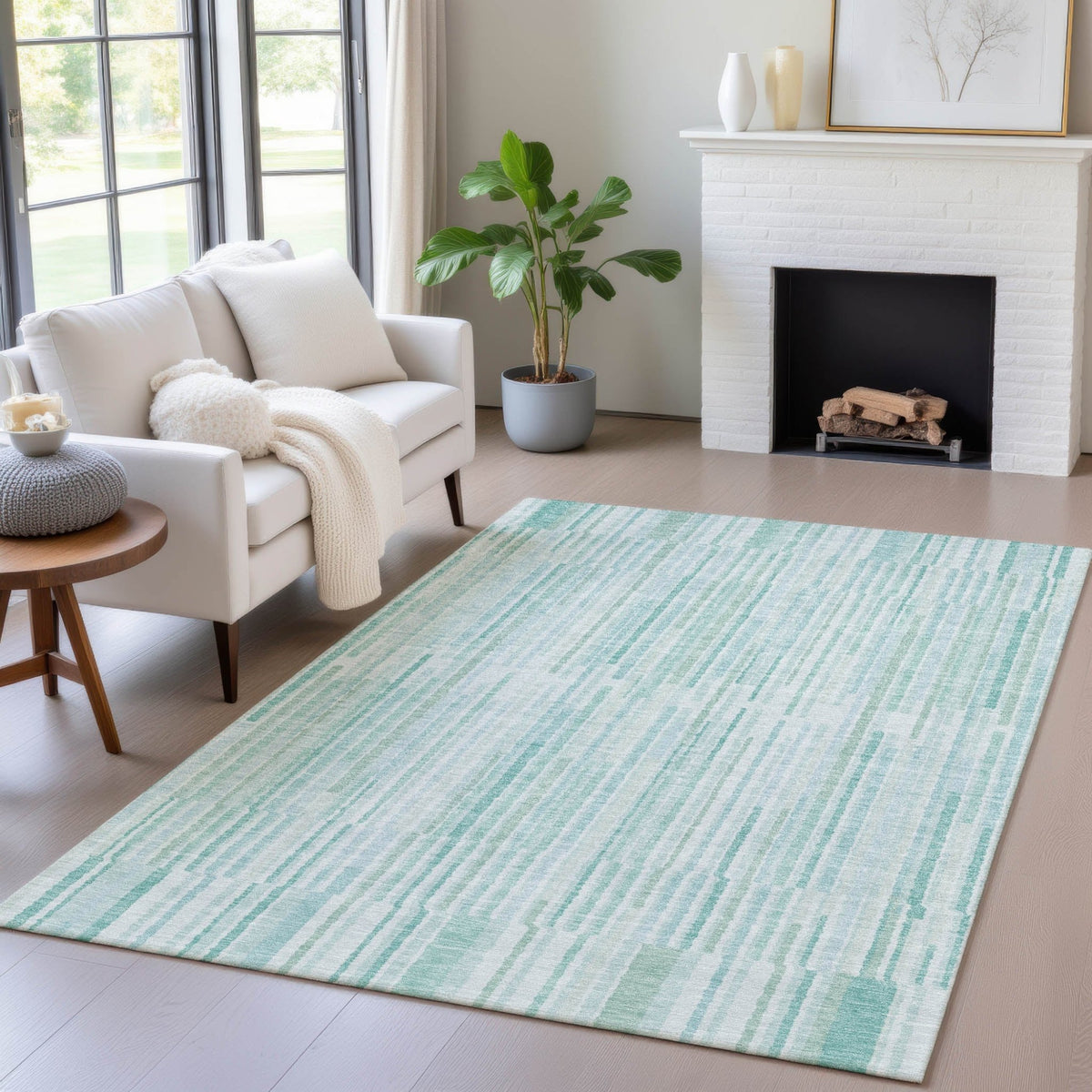 Addison Chantille ACN2102 Stripes Machine Made Transitional Turquoise Rug