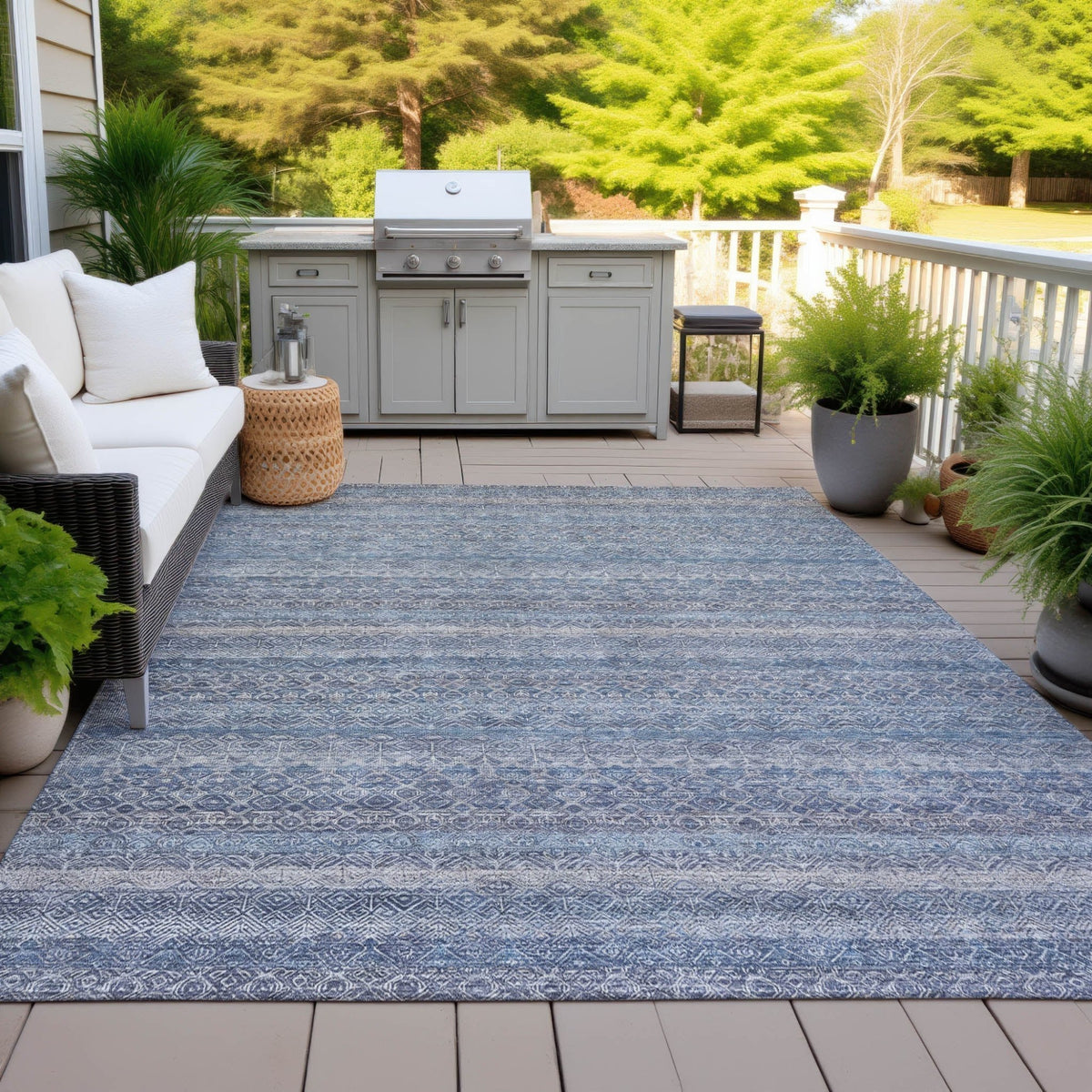 Addison Chantille ACN2105 Stripes Machine Made Transitional Blue Rug