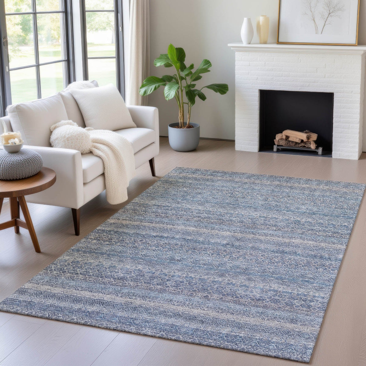 Addison Chantille ACN2105 Stripes Machine Made Transitional Blue Rug