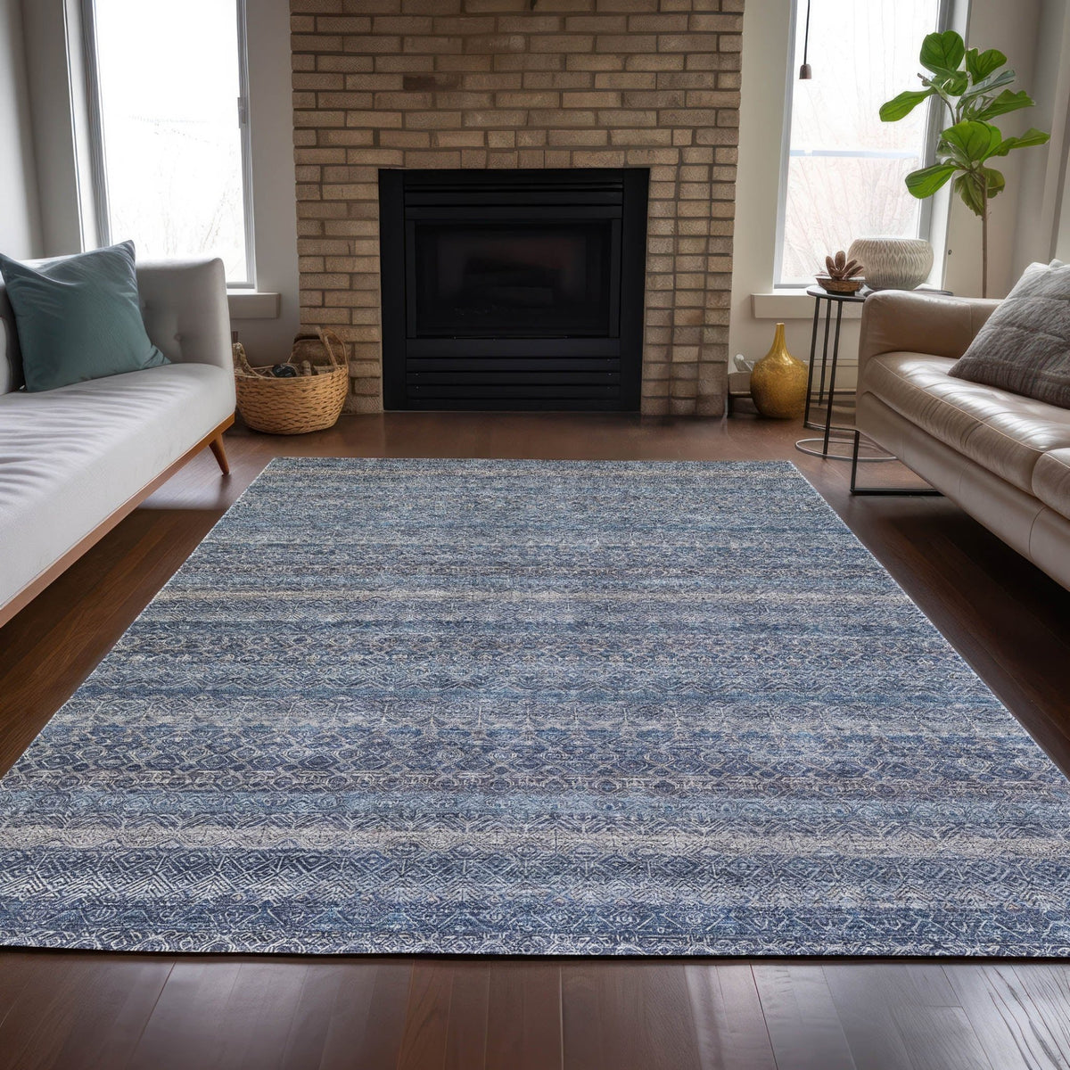 Addison Chantille ACN2105 Stripes Machine Made Transitional Blue Rug
