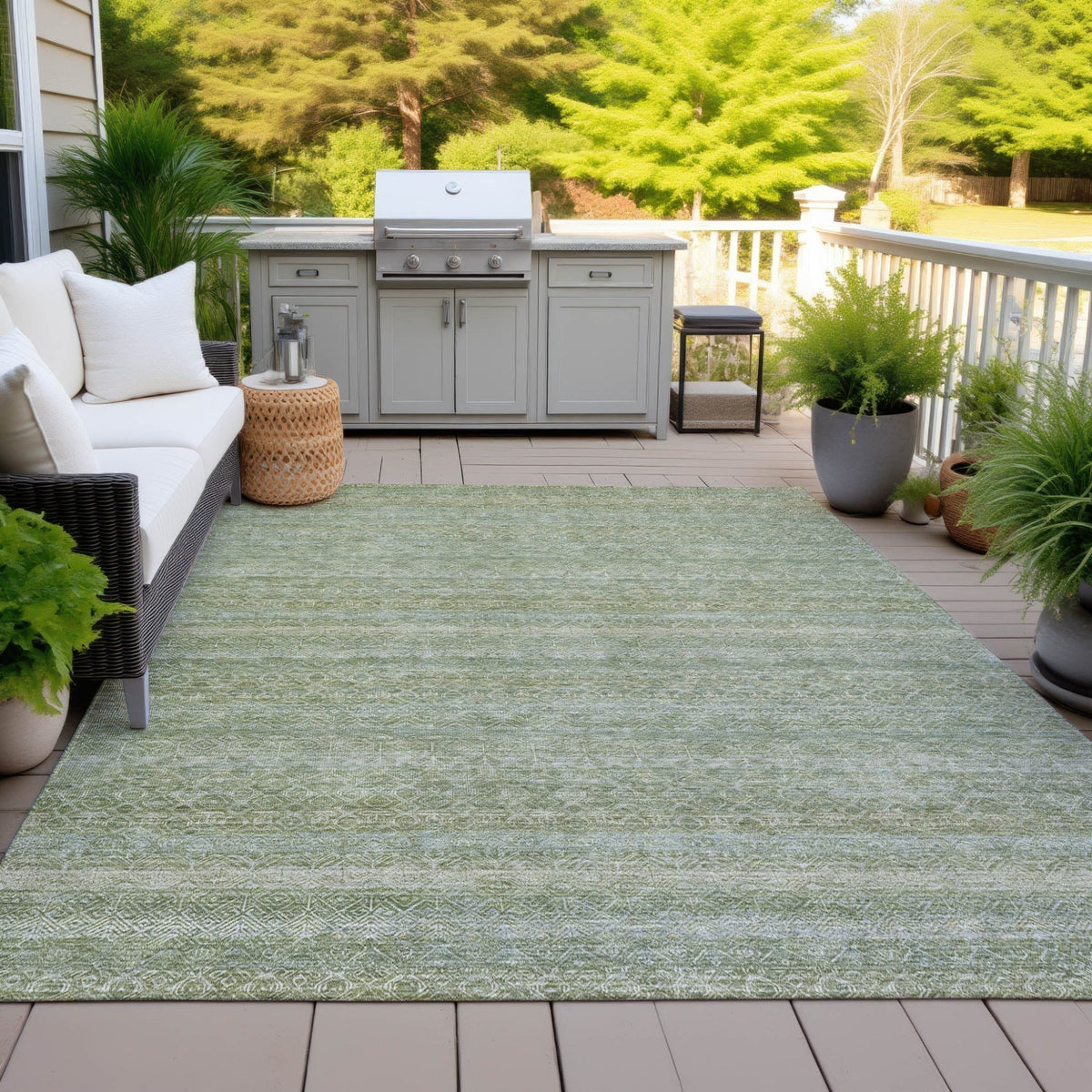 Addison Chantille ACN2105 Stripes Machine Made Transitional Sage Rug