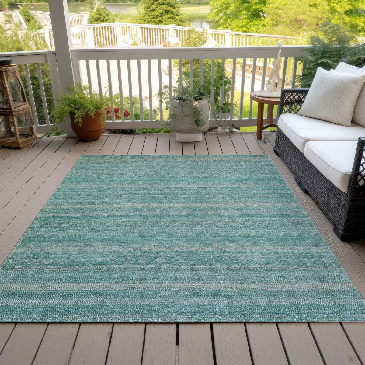 Addison Chantille ACN2105 Stripes Machine Made Transitional Teal Rug