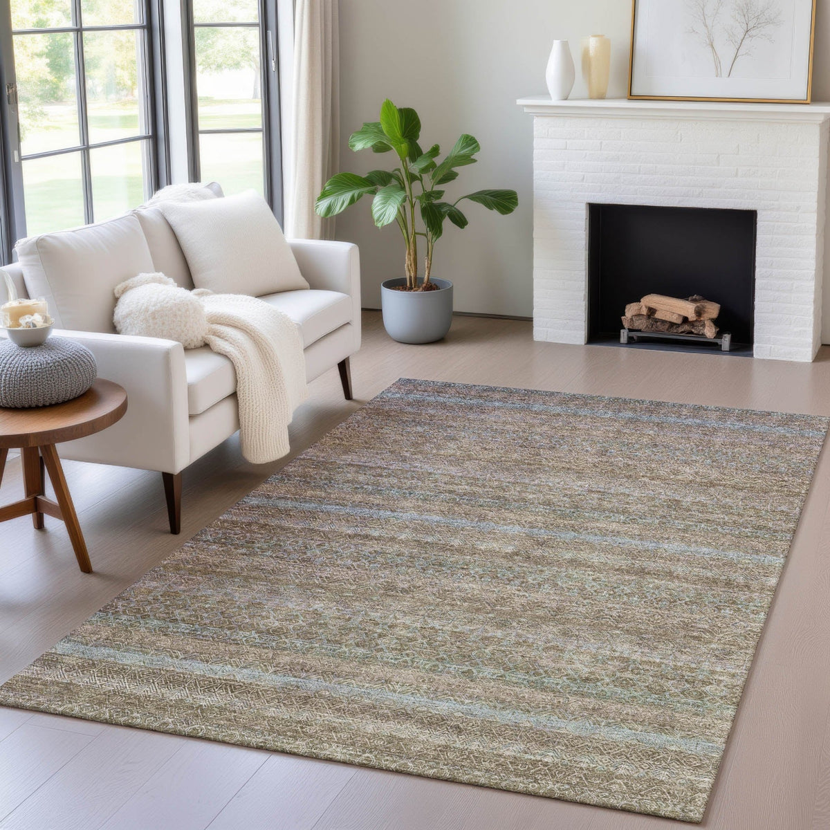 Addison Chantille ACN2106 Stripes Machine Made Transitional Brown Rug