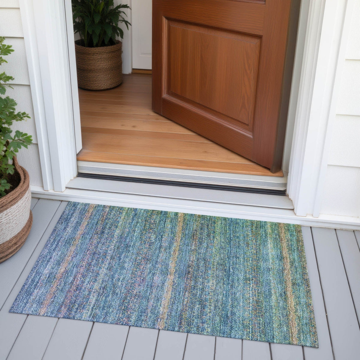 Addison Chantille ACN2106 Stripes Machine Made Transitional Teal Rug