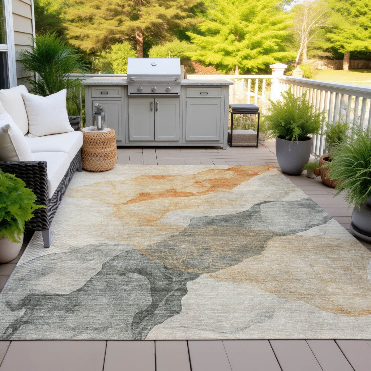 Addison Chantille ACN2109 Abstract Machine Made Transitional Orange Rug