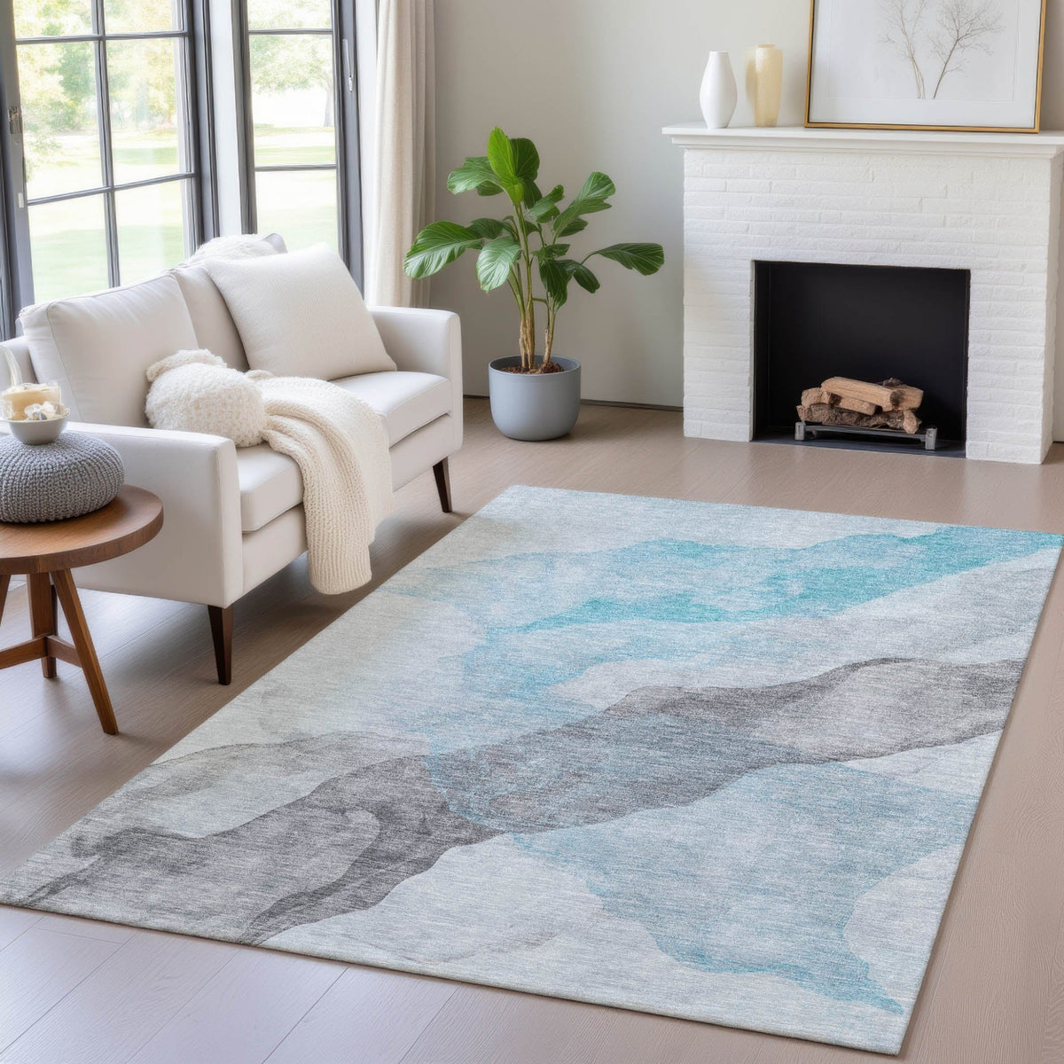 Addison Chantille ACN2109 Abstract Machine Made Transitional Teal Rug