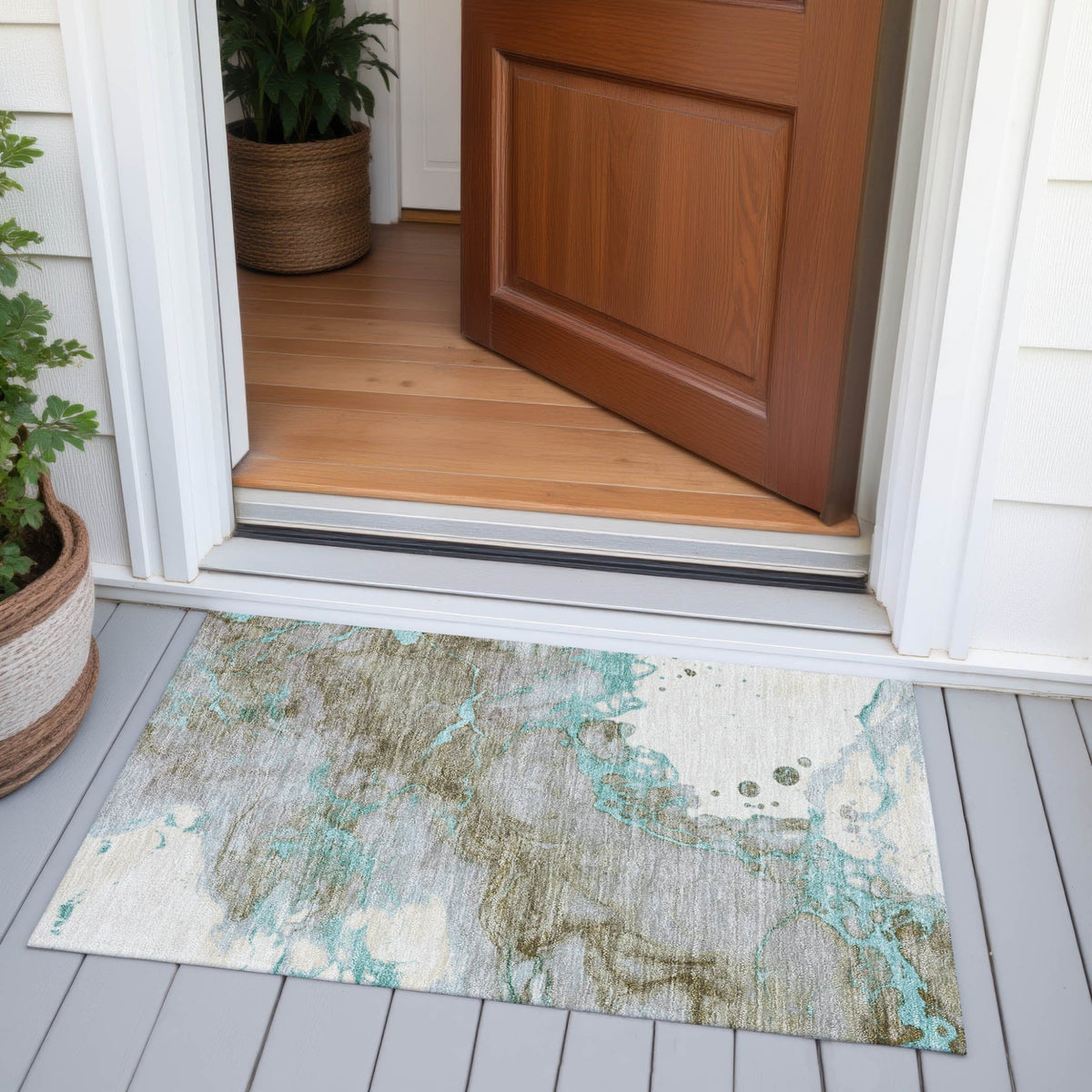 Addison Chantille ACN2110 Abstract Machine Made Transitional Teal Rug