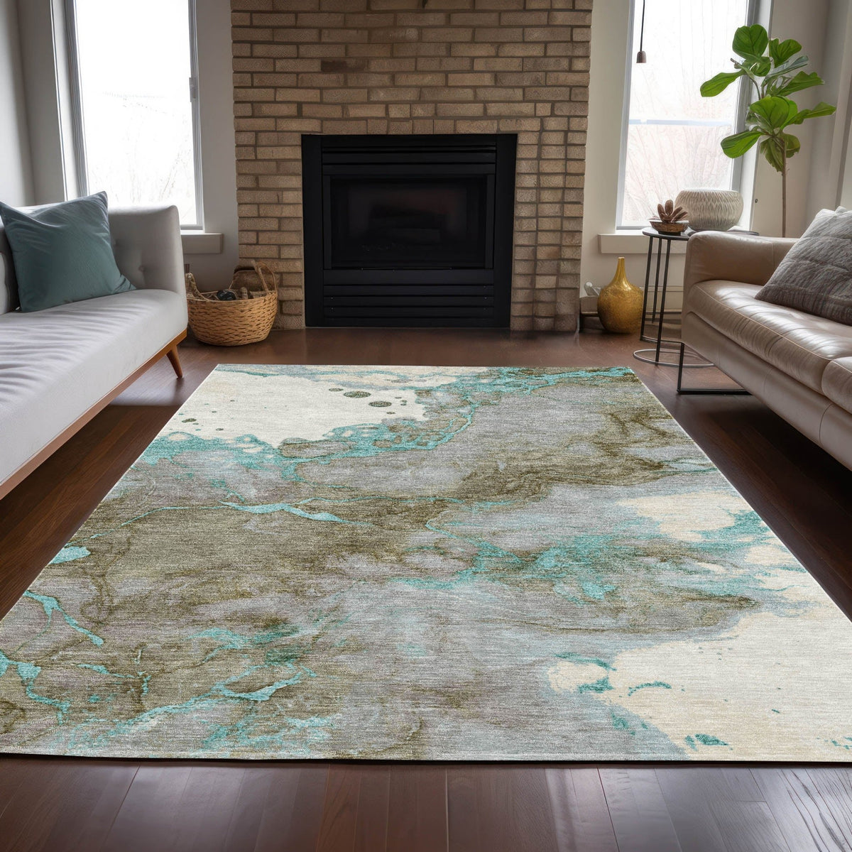 Addison Chantille ACN2110 Abstract Machine Made Transitional Teal Rug