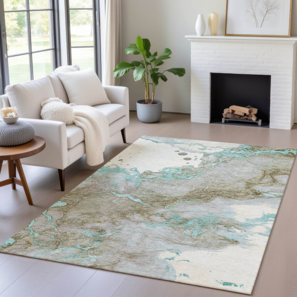 Addison Chantille ACN2110 Abstract Machine Made Transitional Teal Rug