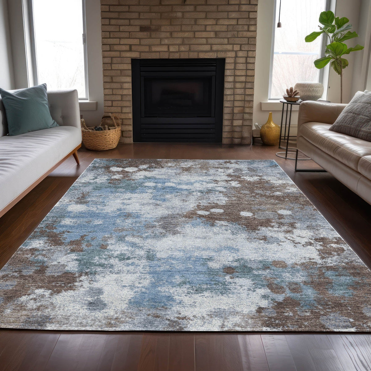 Addison Chantille ACN2114 Abstract Machine Made Transitional Brown Rug
